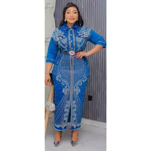 Denim and Diamonds 2-Piece Outfit Set Plus Size Curvy Jeans Matching Top & Skirt - Birthday Party Dinner Photoshoot Ladies Night Concert Graduation BBQ Fashion