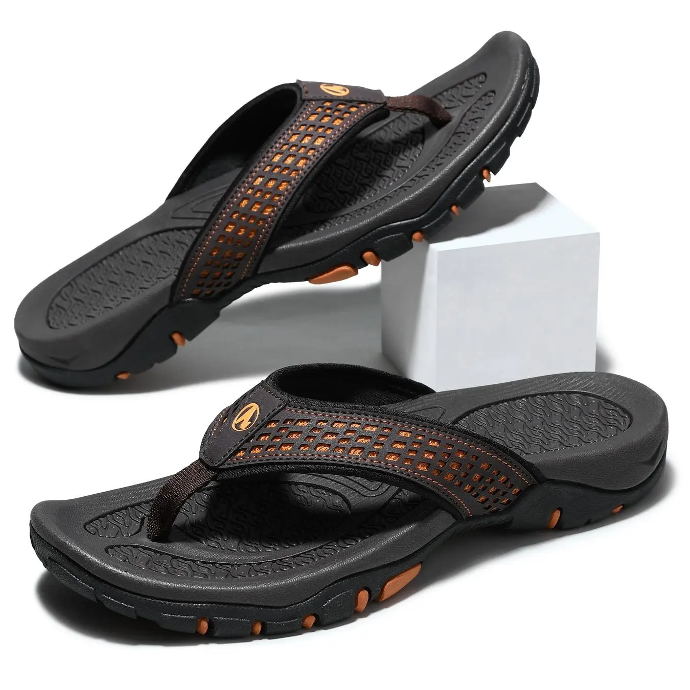 Men's Activity Arch Fashion Slippers - Durable Support, Sporty Breathable Soft Design, Ergonomic Footbed, Non-Slip Rubber Outsole, Lightweight Water-Resistant Square Toe Slip-On Shoe, Casual Sandal for Summer Outdoor Adventures, 3 Bold Colorways (Black)