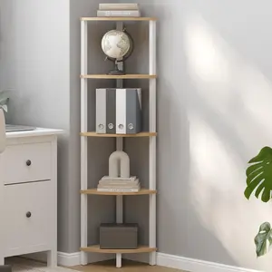 Corner Shelf, 5-Tier Corner Bookshelf, Industrial Corner Ladder Shelf, Rustic Display Shelf for Living Room, Bedroom, Kitchen, Home Office