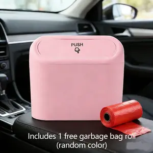 1pc Leak-Proof Car Trash Can, Multifunctional Hanging Portable Storage Bucket, One-Touch Lid, Thickened PP Material, Fits Car Door Seat Back