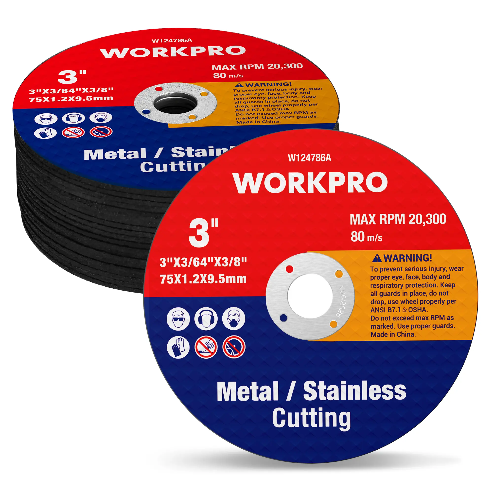 WORKPRO 20-Pack Cut-Off Wheels, 3 X 3/8-inch Metal&Stainless Steel Cutting Wheel, Thin Metal Cutting Disc for Angle Grinder