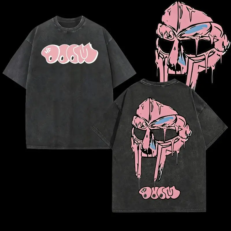 Metal mask washed vintage T-shirt for rappers/hip-hop artists; unisex loose fit; men’s hip-hop/rap Harajuku-style T-shirt; distressed hoodie; crewneck sweatshirt; Valentine’s Day gift; Valentine’s Day