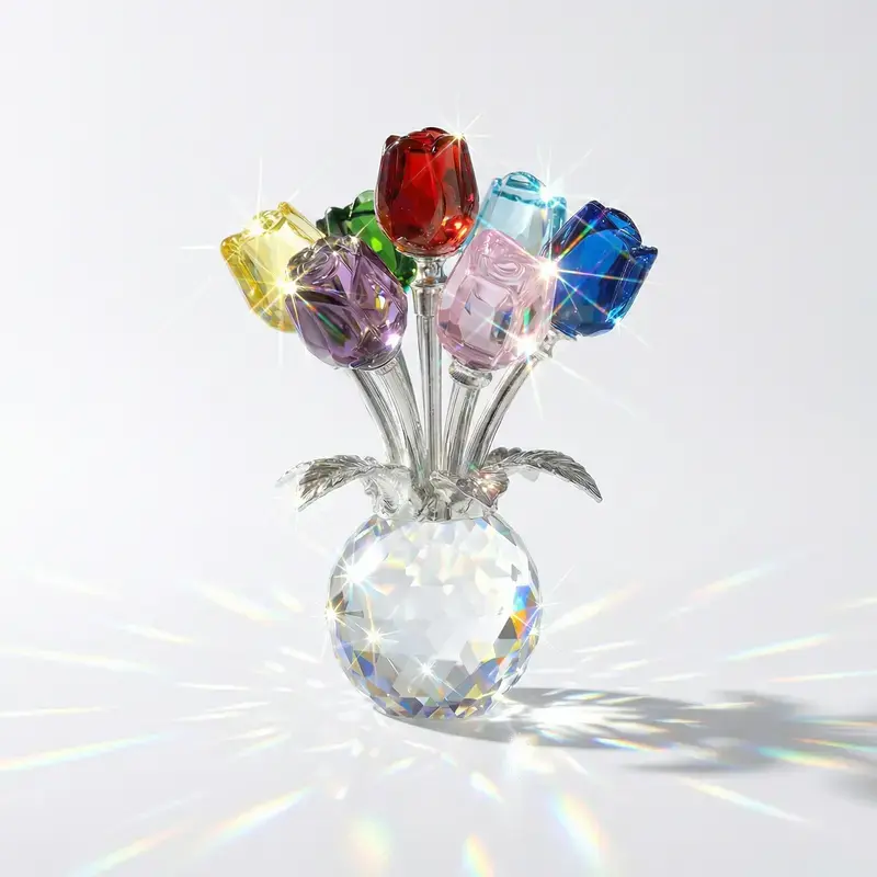 High-Quality Artificial Crystal Rose Bouquet - Exquisitely Crafted Decor Ornament, Multi-Functional Home Decor Supply, Colourful Long-Lasting Bouquet Flowers for Women's Anniversary, Mother's Day Gifts, Summervibes, Artificial Flower Bouquet