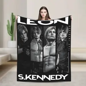 Resident Evil Leon Kennedy Aesthetic Blanket Minimalist Art Style Gamer Throw Soft Flannel Blanket Cozy Lightweight Bedspread Sofa Couch Cover Decorative Throw for Bedroom Living Room Travel Office Gift for Fans Gaming Room Decor