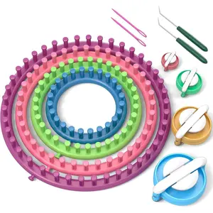 Round Knitting Looms Set Craft Kit Tool with Hook Needle and Pompom Maker