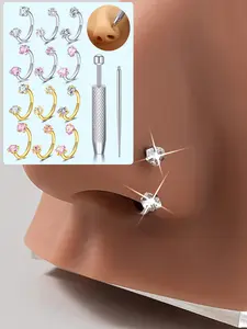 5Pcs/Set Horseshoe Nose Ring Funky 18G Stainless Steel Double CZ Nose Ring Hoop Half Hoop U Shape Tragus Earring Hoops Labret Lip Helix Piercing Jewelry Septum Rings for Women Men Nose Piercing Kit