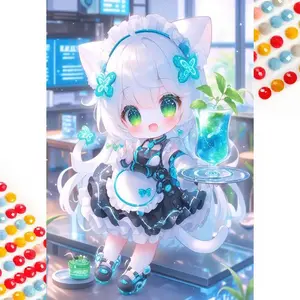 5D DIY Full Drill Diamond Painting - Diamond Painting Kit Cat Ear Maid Mosaic Canvas DIY Wall Art, Home Wall Decoration, Crafts