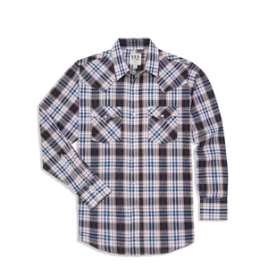 Men's Ely Cattleman Long Sleeve Textured Aztec Plaid Western Snap Shirt-Black