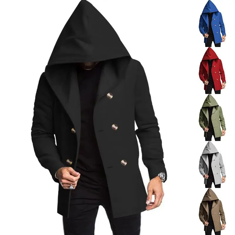 Men's Hooded Trench Coat - Slim-Fit Mid-Length Casual Jacket with Longsleeves in a Solid Color for Fall Wear, Casual Wear