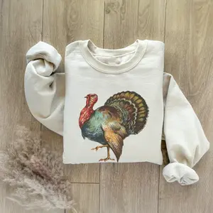 Turkey Sweatshirt, Cute Thanksgiving Crewneck, Cozy Fall Sweatshirt for Women, Autumn Pullover, Thankful Turkey Sweater, Fall Outfit Gift