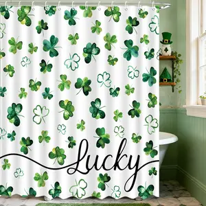 St. Patrick's Day Shower Curtain Green Shamrock Lucky Shower Curtain for Bathroom Saint Patricks Day Bathroom Decor Irish Clover Bathtub Decor Fabric Water