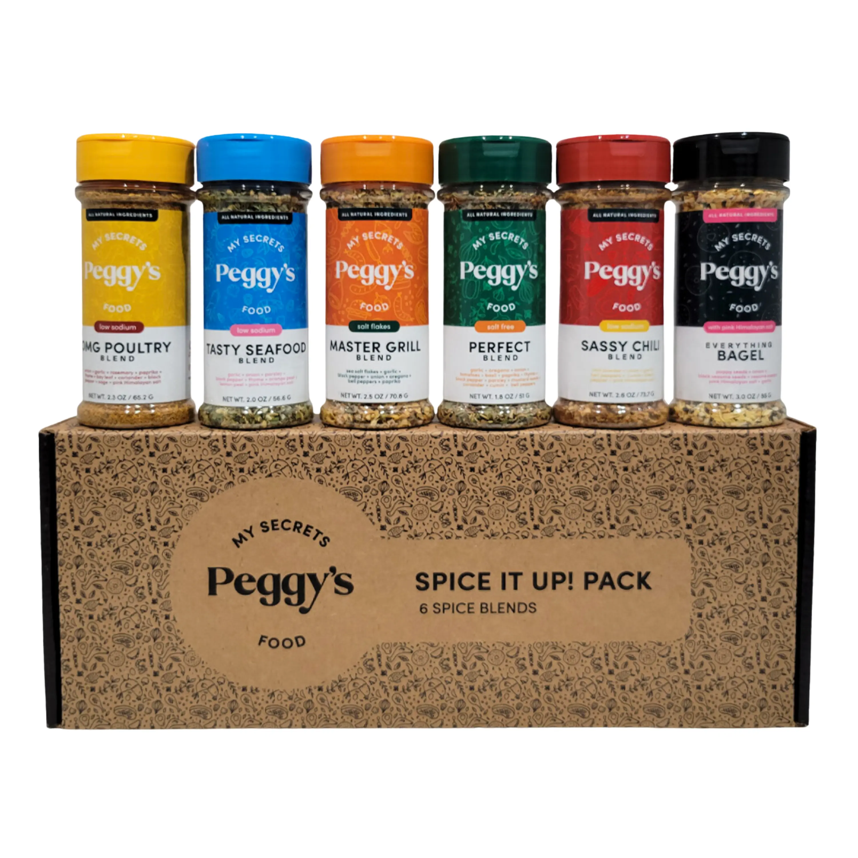 My Secrets Peggy's Food Gourmet Seasoning Collection Spicy, BBQ, Poultry & No-Sodium Rubs All Natural, Low Sodium, Keto & Gluten-Free