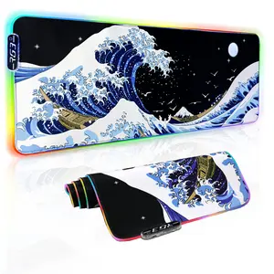 Sea Wave Big  ,RGB Led with 10 Lighting Modes+9 Color Changing Modes Mat desk decoration anti-slip rubber ergonomic  Colorful Geometric TRACKPAD Riders Magic Playmat PC Gaming    rubber material   desk keyboard mat  rubber mouse pad mouse pad
