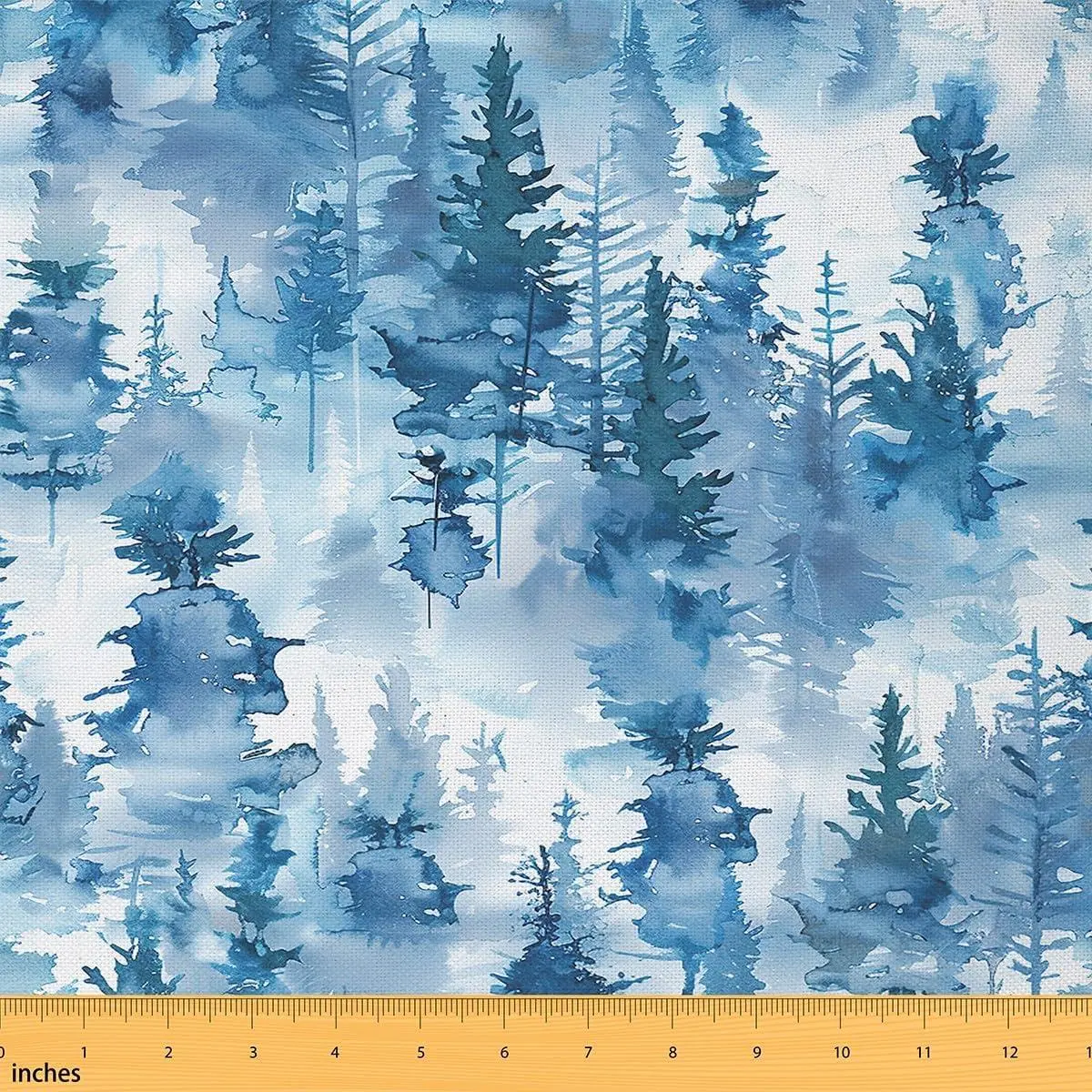 Winter Christmas Trees Fabric,Outdoor Wild Plants Landscape Fabrics,Pigment Painting Farmhouse Style Fabric,Rustic Style Flannel Polyester Fabric