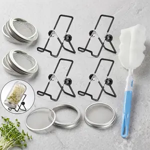 4 Pack Sprouting Lid Set with Stands – Stainless Steel Mason Jar Sprout Lids for Wide Mouth Jars, Grow Organic Broccoli, Alfalfa, Bean Sprouts at Home – BPA-Free & Easy Rinse