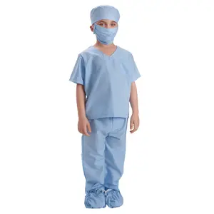 Nurse Costume For Kids - Doctor Pretend Play Costume Set Include Blue Scrubs with Shirt, Pants, Cap, Surgical Mask & Shoe Covers - Perfect for Halloween, Role Play & Cosplay