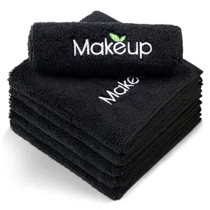 Microfiber makeup remover cloths super soft quick dry face towels for cleansing 13 x 13 inch 6 count black