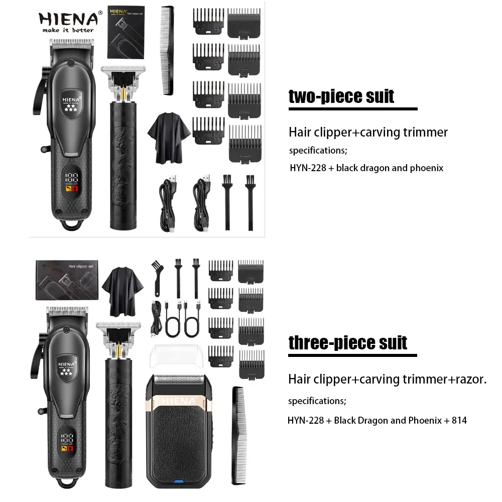 Three/two-piece men's electric hair clipper plus razor, USB charging, with LED display, 7000 rpm, family haircut and salon, men's gift, Rechargeable Clippers