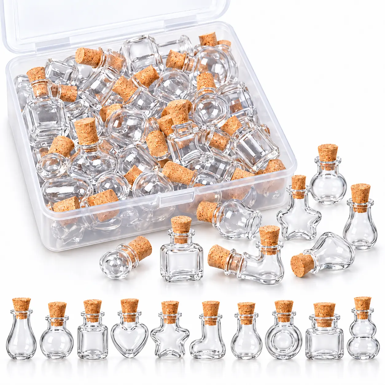 40-Pack Mini Glass Bottles with Corks - Random Assorted Shapes Tiny Vials for Handcrafting, DIY Crafts, Party Favors, Handmade Gifts, Mini Bottles