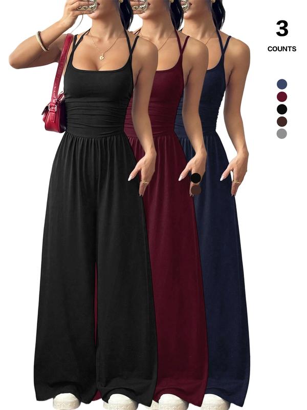 2026 Women's Sleeveless Halter Jumpsuit, Ruched Waist Wide-Leg Palazzo Jumpsuit with Pockets 2026 Women's Sleeveless Halter Jumpsuit, Ruched Waist Wide-Leg Palazzo Jumpsuit with Pockets