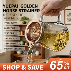 Golden Horse LuckyTeapot Yuepai Premium Glass with Strainer & Zero Dregs 1-Sec Pour & Large Capacity Zero Dregs Easy Brew for Beginners Secure Lid All-in-One Flask