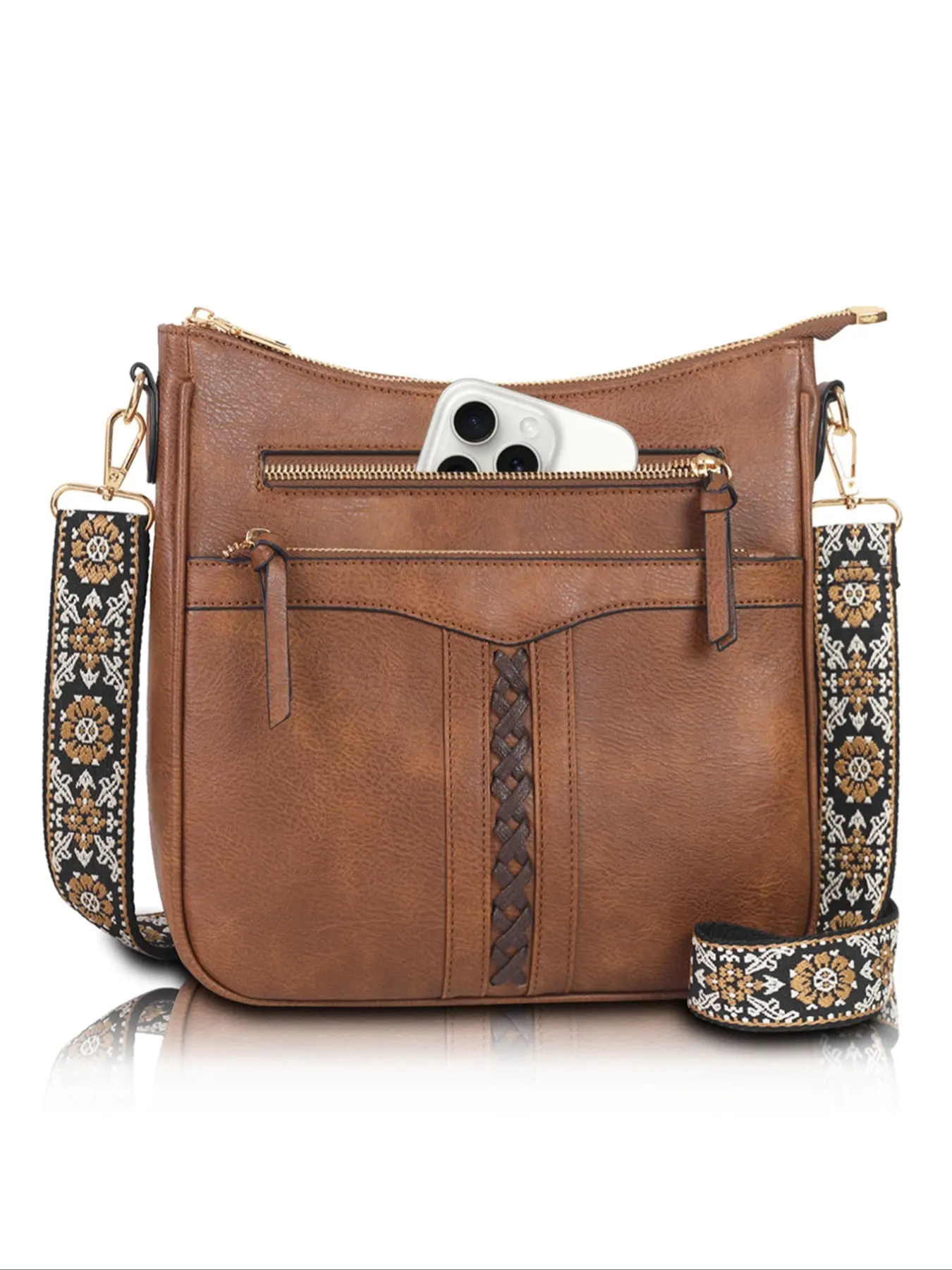Women's Fashion Retro Leather Boho Style Crossbody Bag, Large Capacity Woven Shoulder Bag with Ethnic Style Strap Perfect for Commuting, Vintage Crossbody Bag, Boho Shoulder Bags