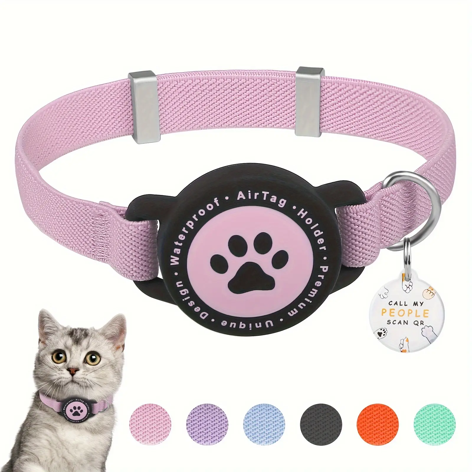 Smart AirTag Pet Collar - 2-in-1 QR ID Tag, Secure Elastic Safety Design, Fully Adjustable Reflective for Kittens & Small Dogs, Ideal Father's Day Gift for Cat Dads (adjustable collars)
