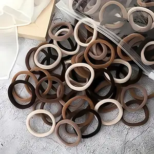 137PCS Cotton Seamless Plain Hair Ties - Damage-Free Elastic Ponytail Holders in Gold, Brown, Beige Neutral Tones, for Thick Curly Hair, Unisex for Daily Use