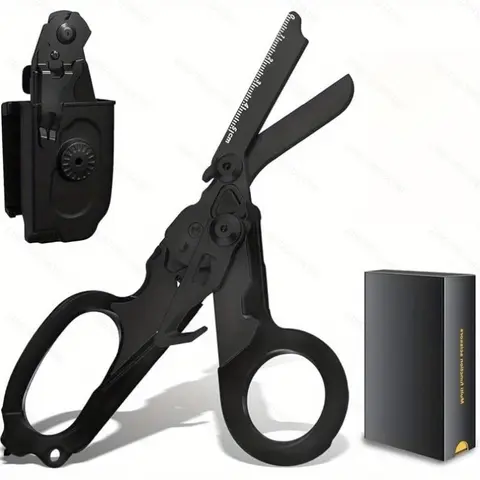 Foldable Trauma Shears with Holster, 1pc Emergency-Response Scissors for Nurses, Medical Shears, Tactical Multi-Tool EMT Shears with Gift Box, Heavy Duty Portable Scissors, Cutting Tool
