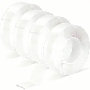 4Rolls Thicker 2mm, Nano Double Sided Mountinging Heavy Duty Tape, 2 Sides Sticky Tack Tape for Painted Walls AC  Clear, 0.7inx10fts, 40fts Total Long (Thicker. 4 packx0.7''x10fts)