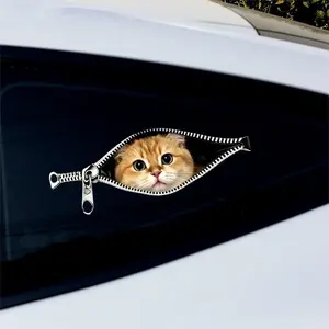 2 Pcs Cat Dog Zipper Stickers, Fun Pet Head Stickers, Waterproof Sunscreen Car Stickers, for Bumper, Window, Notebook, Cute Realistic Pet Decor