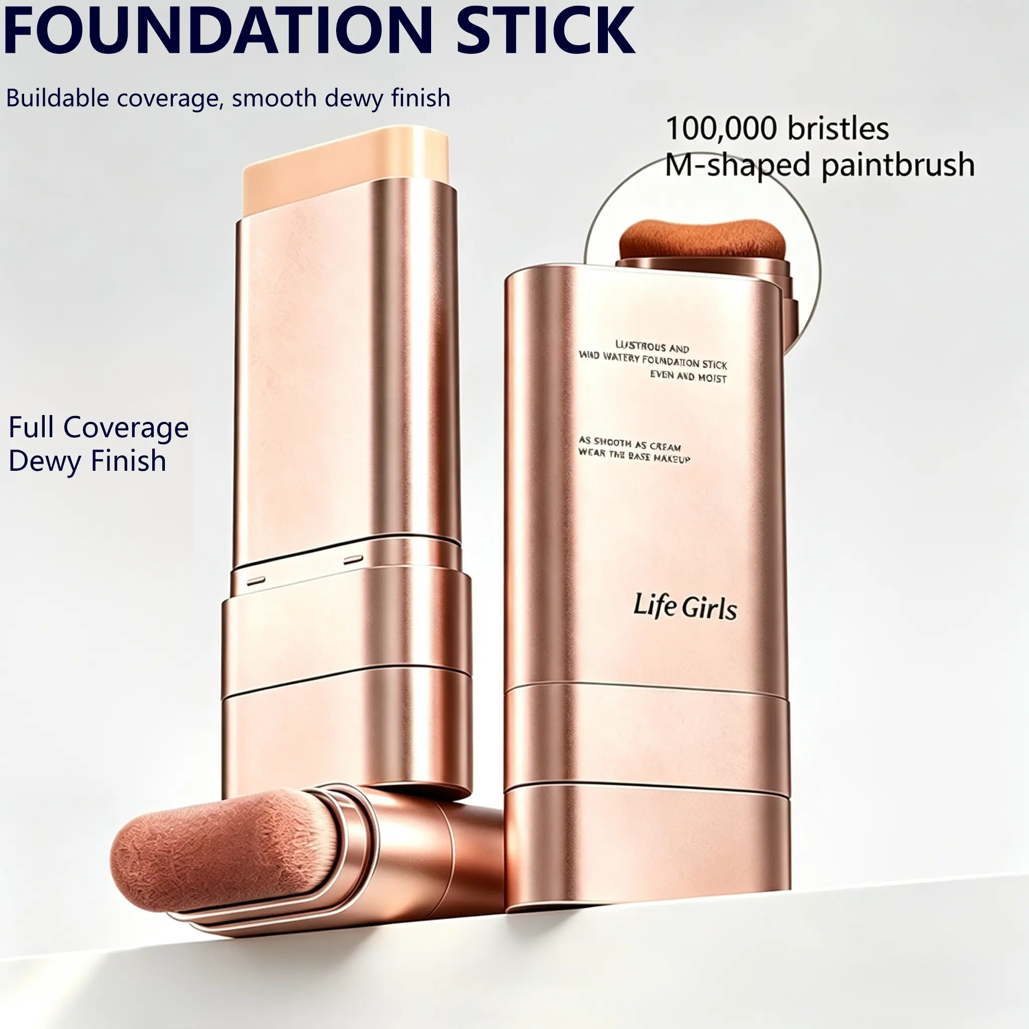 Dual‑Ended Dewy Foundation Stick | Buildable‑Coverage Glowy Finish, Built‑in M‑Shape Brush, Portable Concealer & Contour for Daily Makeup Cosmetic Flawless Smooth Ivory Handy