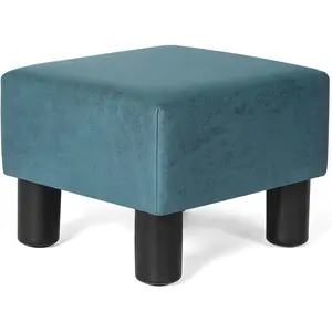 Joveco Square Ottoman Fabric Foot Rest Stool Small Footstool (Square Suede Blue)