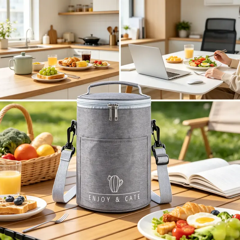 Cylindrical Insulated Cooler Tote, Portable Thermal Bag with  Print, Available in 2 Sizes