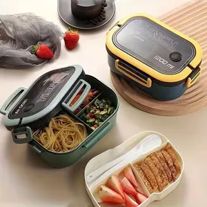 Double Layer with Spoon & Fork,Microwavable Bento Box Leakproof Lunch Box 1 Count Portable Large Capacity Food Storage Box with Lid, Food StorageContainer for Home Office School Picnic