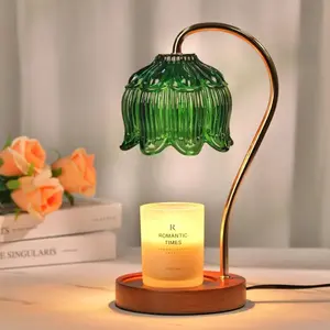 Dimmable Flower Candle Warming Light with Timer, Jar, Green Decorative Design for Unique Bedding Decoration Home Goods