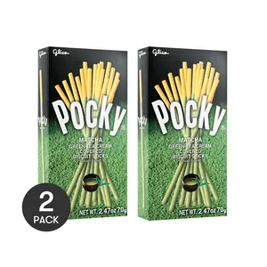 GLICO POCKY Chocolate Coated Biscuit Sticks - Matcha Flavor (2 Packs, 70g Each) | Delicious Snack Treat