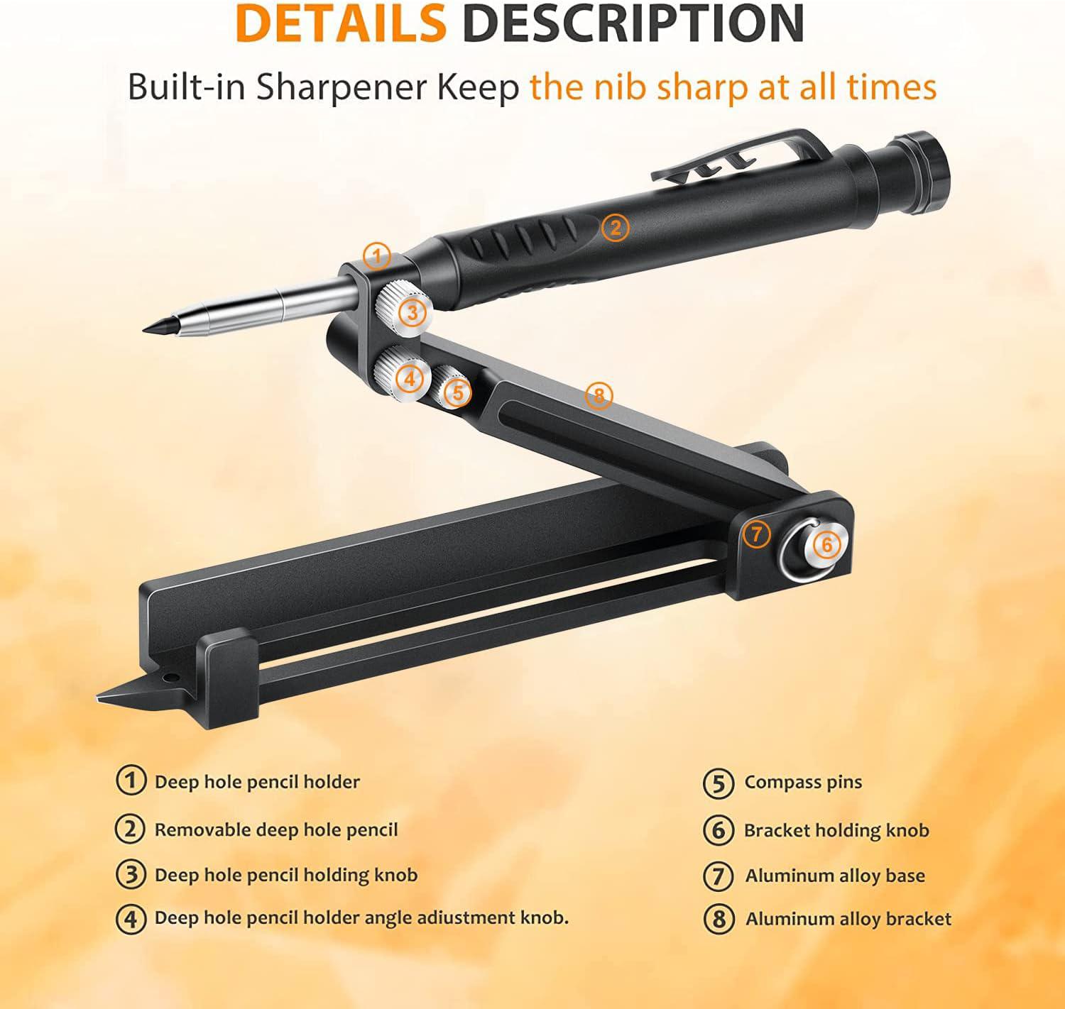 Multi-function Scribing Tool,Aluminum Alloy Construction Pencil with Deep Hole Pencil,Precision Woodworking Measuring & Marking Tool for DIY,Carpentry,Cabinets