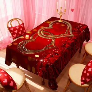 1 Valentine's Day Tablecloth Adorned with Golden Hearts and Red Rose Patterns, Suitable for Romantic Decoration At Parties, Camping, Weddings, Anniversaries, Restaurants, Buffets, and Home Decor