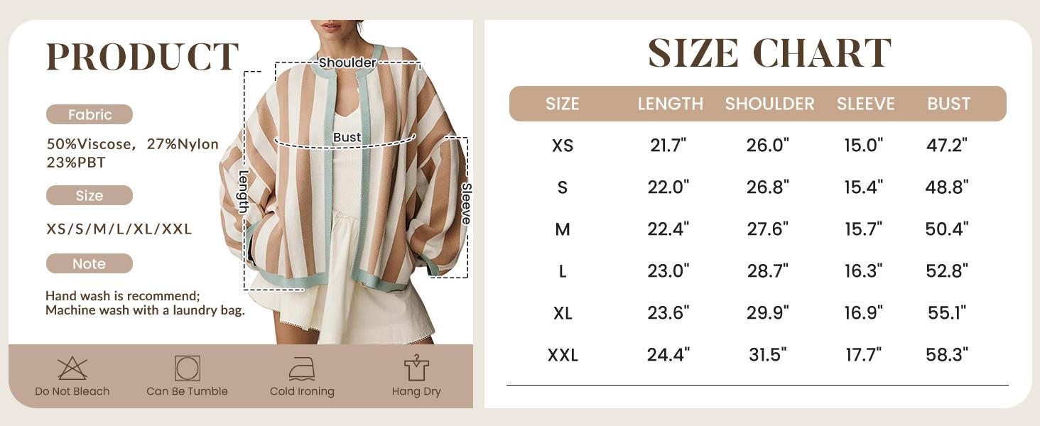 Yeokou Back to School Women's Striped Knit Cardigan, Casual Oversized Open Front Sweater, Long Balloon Sleeve, Baggy, Longsleeves, Loose, Knit Fabric