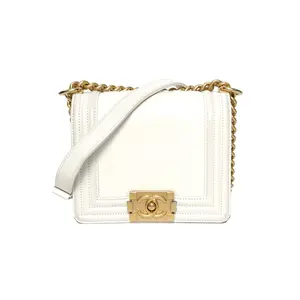 Pre-owned CHANEL leather Tote Bags 22C Leboy 18cm White C Chip Open Gold Clasp Glossy Lettered LOGO