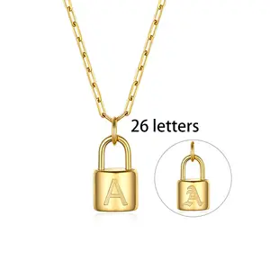 U7 Initial Lock Necklace Letter Name Pendant Necklace for Women Alphabet A-Z Necklaces