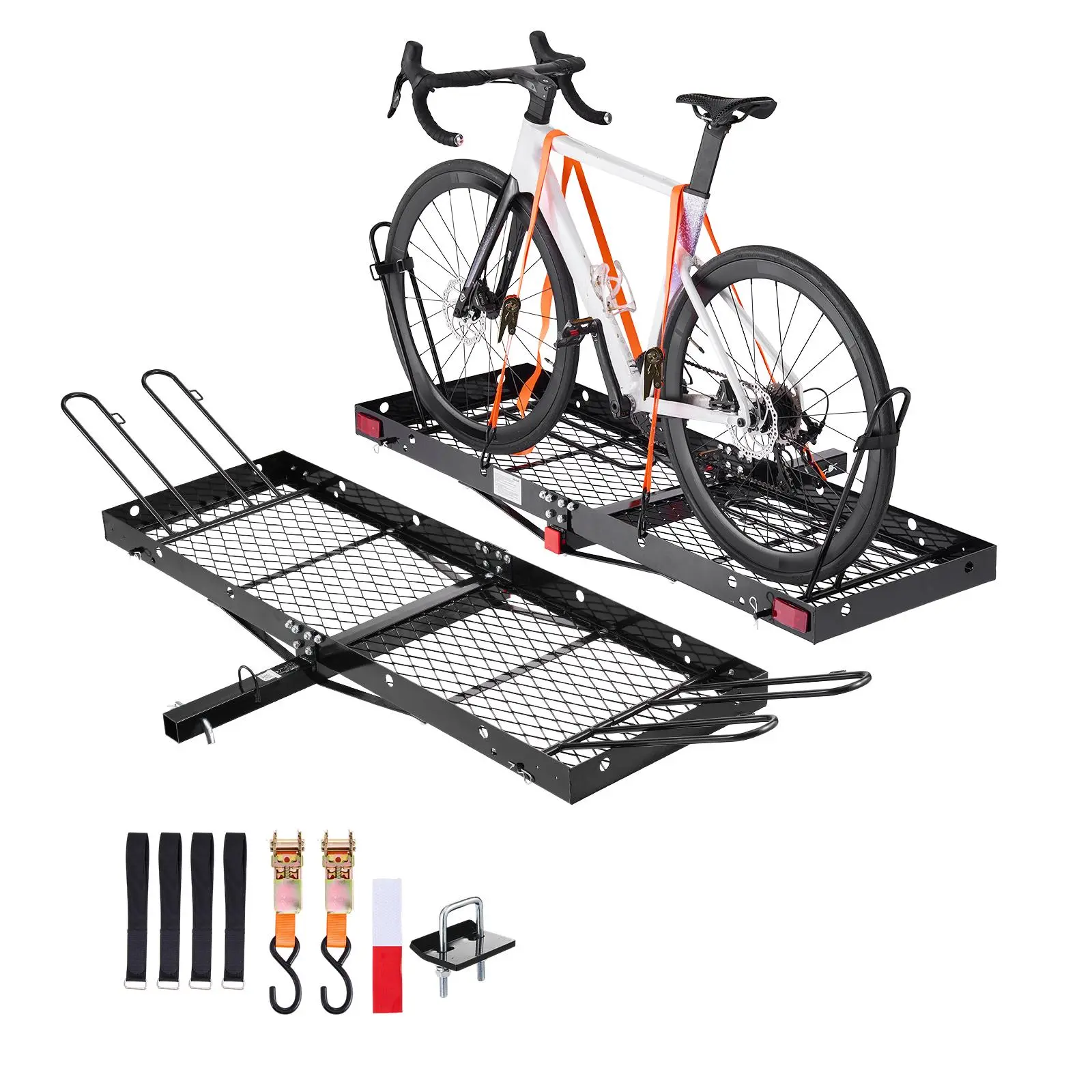 【BackToSchool】VEVOR External Hitch Mount Rear Cargo Bike Rack, 62x20x3in High-Strength Steel Carrier (500LBS Capacity) for 2 Mountain Bikes, Quick-Install 2-Inch Receiver Fit for SUVs/Pickups, Camping Car Automotive Universal Vehicle Accessories, Vehicle