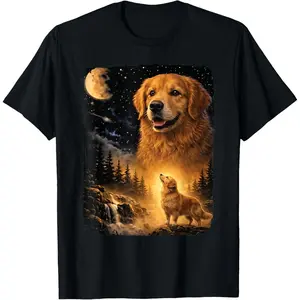 Vintage 90s Golden Retriever Howling at The Moon Dog Lover T-Shirt