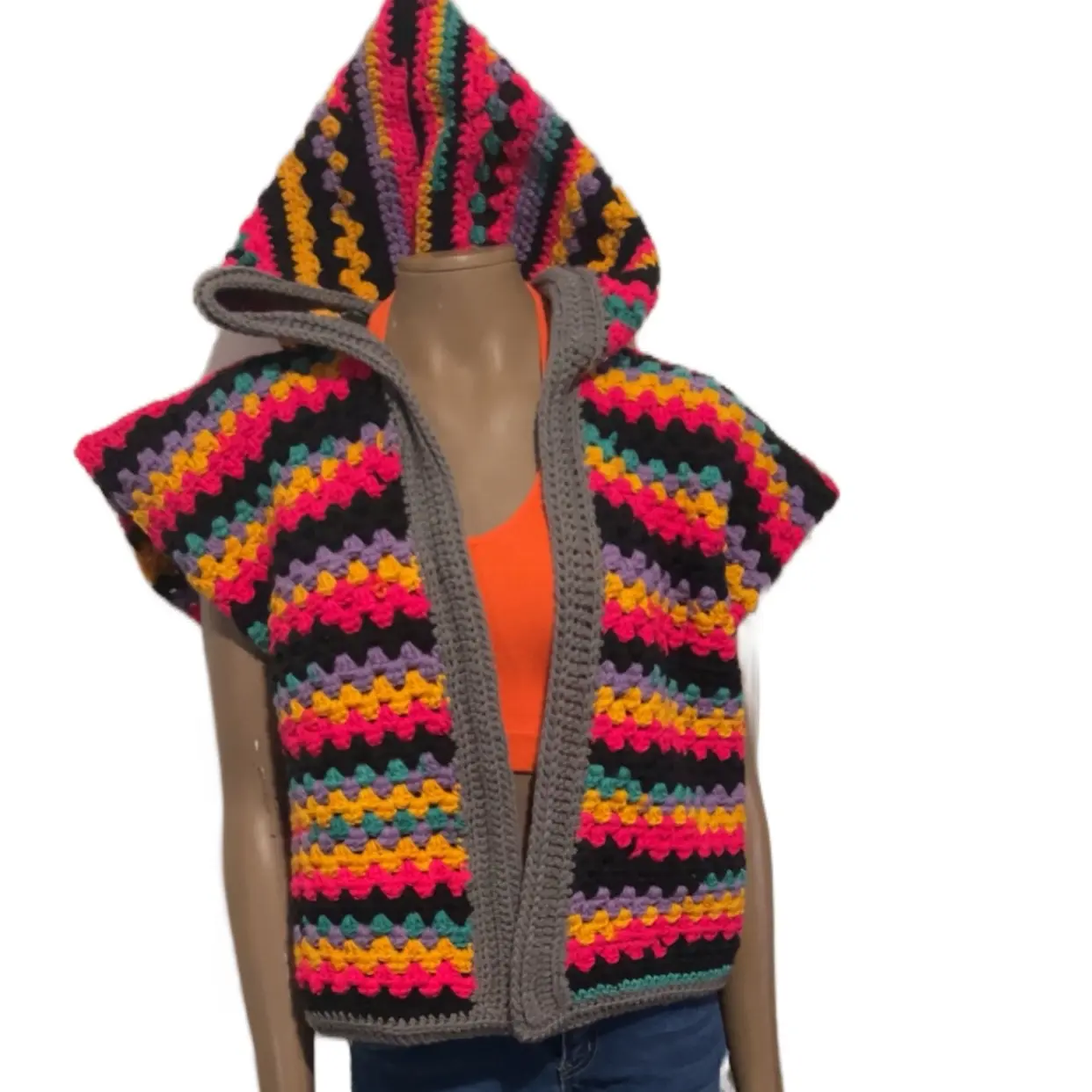 Women's Hooded Crochet Sweater Vest - Perfect for Fall - Womenswear, Tops