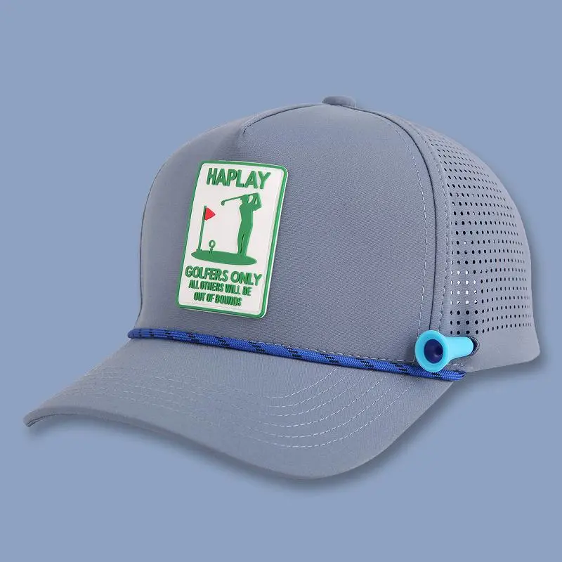 Unisex outdoor golf cap made from waterproof, sun-protective fabric that stays dry and fits snugly on the head. Effortless to wear while playing—it has small ventilation holes and can accommodate a Golf Tee Holder.