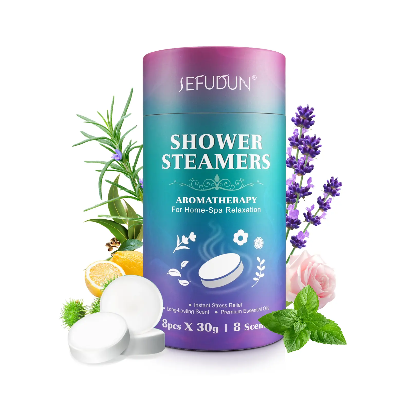 Sefudun Shower Steamers, 8 Pack Aromatherapy Variety Set with Natural Essential Oils for Stress Relief, Relaxing Home Spa Shower Bombs, Luxury Gift for Women, Stress Reliever, Adults, Eucalyptus campingessentials, Lavender, Moisturizing, Peg-400, Peppermi