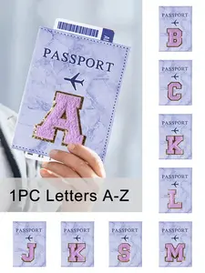 Passport cover with towel fabric, embroidered with letters A-Z, unisex, RFID vintage business passport cover, portable and multifunctional, passport wallet, Travel Document Holder, Travel Essentials