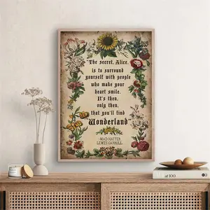 Letter & Flower Pattern Unframed Painting, Wall Art Canvas Painting without Frame, Decorative Painting for Home Living Room Bedroom