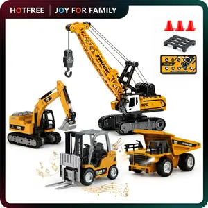 Hotfree Mini RC Construction Truck Toys, 1/64 Scale Alloy Excavator & Forklift with Lights and Sounds, USB-C Rechargeable Remote Control Vehicle Set, Birthday Christmas Gift for Boys Kids & Adults